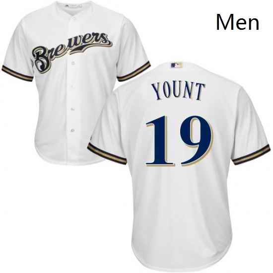 Mens Majestic Milwaukee Brewers 19 Robin Yount Replica White Home Cool Base MLB Jersey